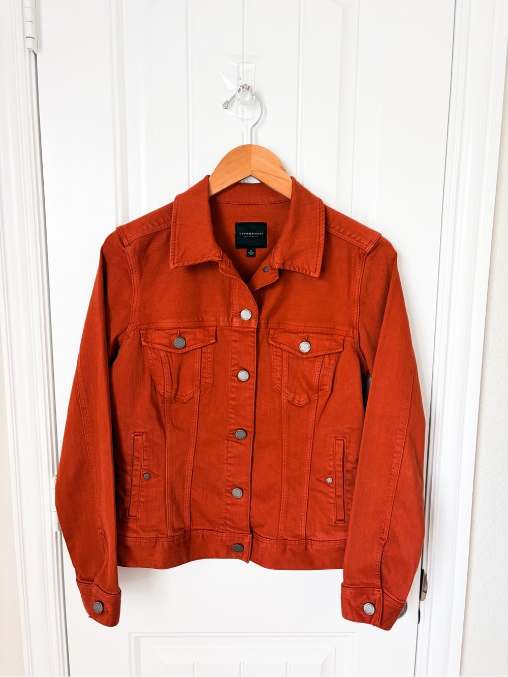 Liverpool Los Angeles Rust Orange Denim Jacket - Button-Front Jean Coat Size S